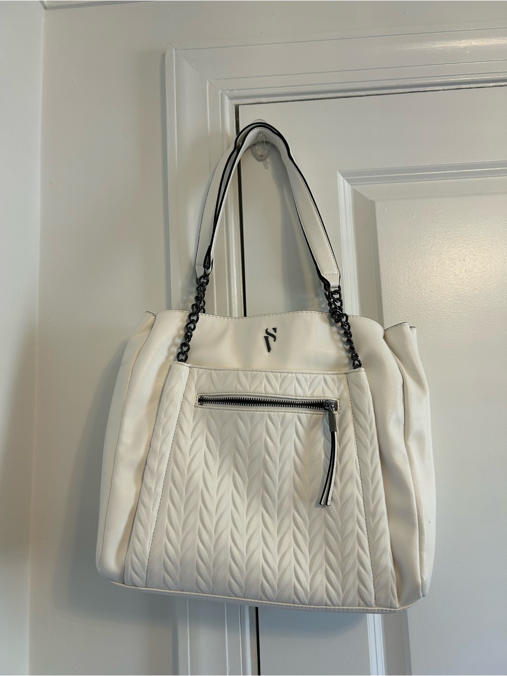Vera Wang White Quilted Tote with Black-Trim Chain Handles